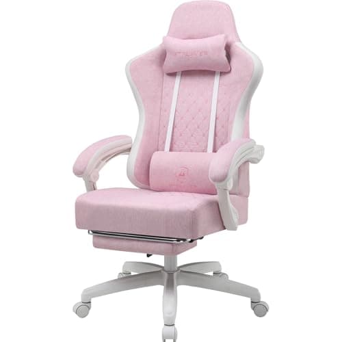 Image of GTPLAYER Fabric Gaming Chair with Footrest, Ergonomic Computer Desk Chair with Pocket Spring Cushion Home Office High Back Support Lumbar Support Heavy Duty Wide