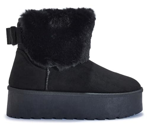 Image of sole london Ladies Womens Low Ankle Warm Comfy Faux Fur Slip ON Platform Boots Shoes