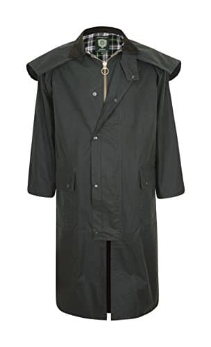Image of Portmann Stockman Unisex Premium Quality Lined Waxed Cape Long Rain Coat Hand Made in UK (XXXL, Olive Green)