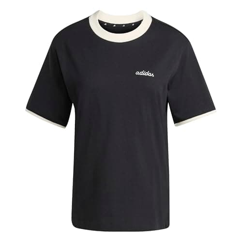Image of adidas Women's Seasonal Essentials Colorpop T-Shirt with Embroidered Graphic, Black/Off White, M
