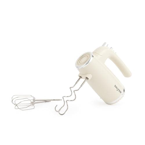 Image of Salter Cream Retro Hand Mixer – Electric Whisk, 5 Speeds + Turbo, XL Chrome Beater & Dough Hook Accessories, Baking Mixer, For Pizza Dough, Meringue, Eject Function, Vintage-Inspired Design, 400W