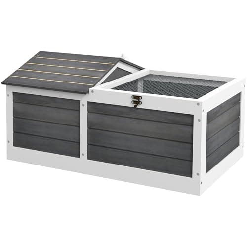 Image of PawHut Wooden Tortoise House, Tortoise Table with Hide Shelter Run, Openable Top, Tray, Dark Grey