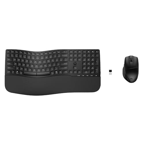 Image of HP 680 Comfort Dual-Mode Keyboard/Mouse Combo | Wave shape keyboard with three adjustable angles | Quiet typing | 4D tilt wheel with fast scroll Unifying Dongle