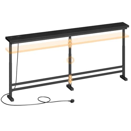 Image of YATINEY 15 cm Slim Console Table, Height-Adjustable Behind Sofa Table, 180 cm Hallway Table, Narrow Long Sofa Table with Power Outlet, for Living Room, Hallway, Entryway, Black XCT08KBB