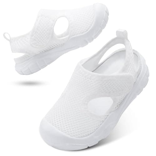 Image of JIASUQI Toddler Sandals Boys Girls Quick Dry Beach Shoe Kids Breathable Swim Pool Aqua Shoes Lightweight Barefoot Summer Water Shoes for Outdoor Water Sports(White 19,UK Size 5)