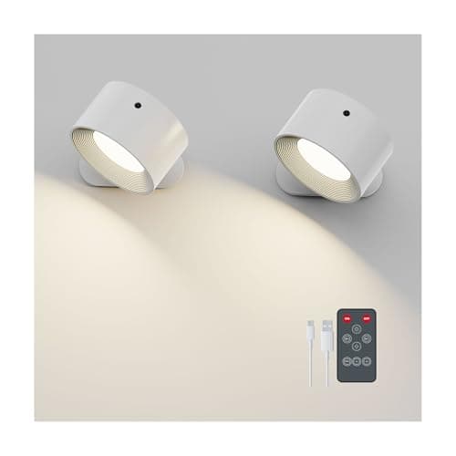 Image of Feallive LED Wall Lights with USB Charging Port 2 Pcs Reading Light, Dimmable Touch Control 3 Brightness Levels Wall Spotlights 360 Free Rotation Bedside Sconce Lamp for Bedroom Remote Control White