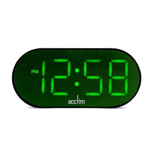 Image of Acctim Jared Wireless LED Digital Alarm Clock Battery or AC Power Supplied with 1.5m USB-C to USB-C Cable (Green LED)