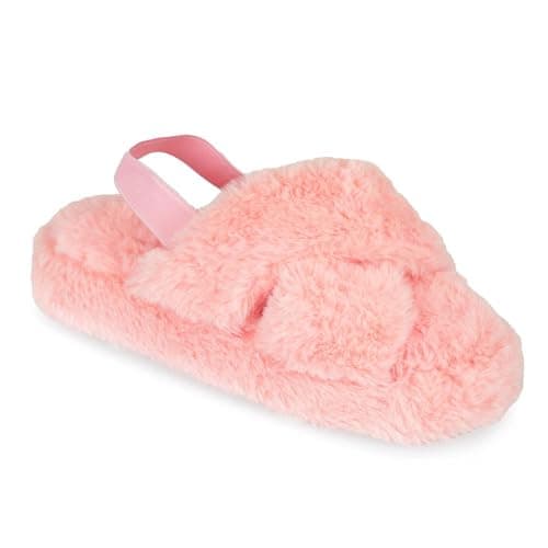 Image of A2Z 4 Kids Girl Boys Fuzzy Fluffy Slippers Faux Fur Quilted Sliders Kids Plush Anti Skid Mule Slipper - SLPR AZ32042 Baby Pink 11/12 UK Ch