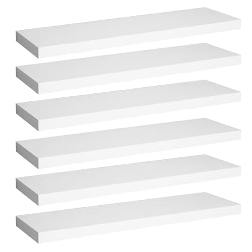 Image of WOLTU Set of 6 Wall Shelves, Floating Shelves, Gallery Display, Matt White, Floating Shelf, Wall Decoration for Living Room, Bedroom, Children's Room, Made of MDF