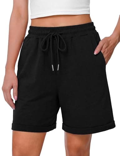 Image of Litherday Women's Running Shorts Summer Gym Sports Shorts Bermuda Jogger Casual Lounge Bottoms with Drawstring Pockets Black XXL