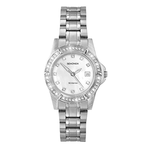 Image of Sekonda Sienna Womens Watch – 28mm Ladies Watch with Stone Set Bezel, Date Window and Stainless Steel Bracelet – 50m Water Resistant – 2 Year Warranty