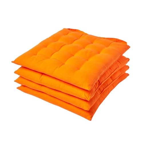 Image of HOMESCAPES Orange Seat Pads for Dining Chair, Set of 4 100% Cotton Chair Pads with Straps, 40x40 cm