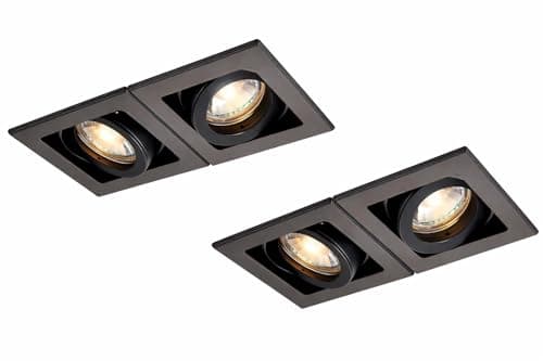 Image of National Lighting Xeno Matt Black Indoor Ceiling Lights - Mains Powered Twin Boxed Downlights - Recessed GU10 Spotlights - Adjustable Tilt GU10 LED Compatible Lamps - 2 Pack