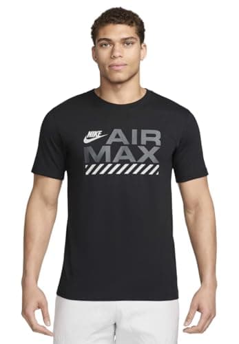 Image of NIKE Air Max Graphic T Shirt Mens Short Sleeve Crew Sportswear Casual Tee (UK, Alpha, M, Regular, Regular, Black)