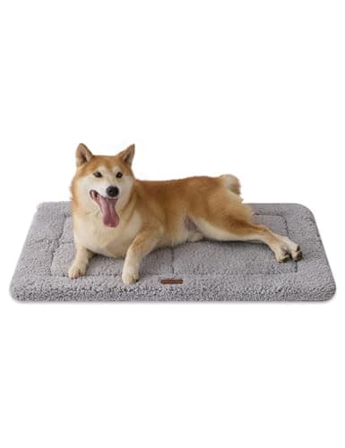 Image of Joydeco Low-Profile Dog Mat Reversible Bed Pad, Washable Dog Crate Pad with Ultra Soft Fleece, Compact Design Kennel Bed Mats for Large Medium Small Pets, 92x69cm, Light Grey