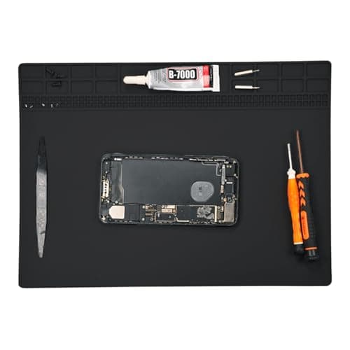 Image of Extra Large Soldering Mat, 70 * 40cm Anti Static Mat, 500℃ Heat Resistant Silicone Work Mat, Multi-Purpose Magnetic Electronics Repair Pad, with Screw Notches (Black)