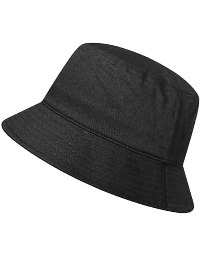 Image of GADIEMKENSD Cotton Bucket Hat for Women Summer Beach Sun Protection Bucket Hats for Men Trendy Portable Outdoor Travel Hat for Golf Hiking Fishing Camping Black