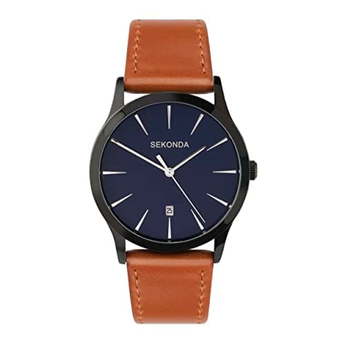 Image of Sekonda Mens Analogue Quartz Watch with Blue Dial and Brown Leather Strap 1514