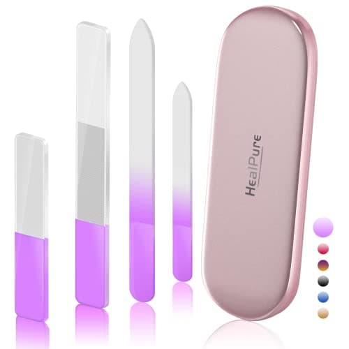 Image of Glass Nail File and Shiner – 4PC Double Sided Etched Crystal Nail Buffer Files and Nano Nail Polishers, Professional Salon Manicure Tools Kit for Acrylic and Natural Nail