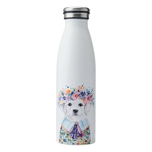 Image of Mikasa Tipperleyhill Stainless Steel Insulated Water Bottle On-The-Go Double-Walled Hydration Bottle Keeps Drinks Hot for 12 Hrs and Cold for 18 Hrs Quirky Puppy Illustration Handwash Only, 500ml