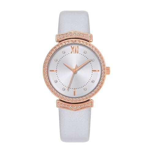 Image of NUOVO Women's Rose Gold Watch with Three Fake Timers, White Leather Strap, Modern