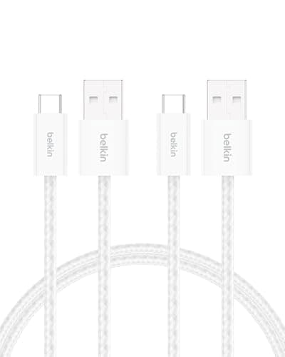 Image of Belkin 2-Pack Braided USB-A to USB-C Cable 5ft, 15W - Soft, Flexible Fast-Charging Cable, Type C Charger Cord for iPhone 17 & 16 Series, Galaxy S25, Pixel 10, iPad Pro, & More - White