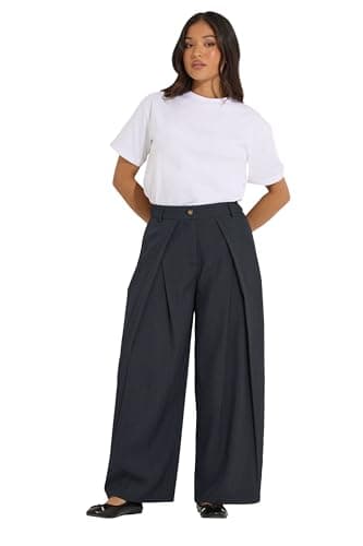 Image of PixieGirl Petite Navy Blue Wrap Pleated Wide Leg Trousers Petite