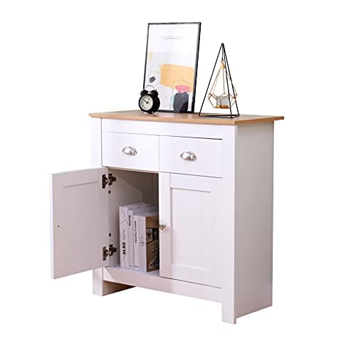Image of Kingwudo® White/Grey Living Room 2 Drawers 2 Doors Cupboard with Storage Free Standing Cabinet,79x35x81cm (white)