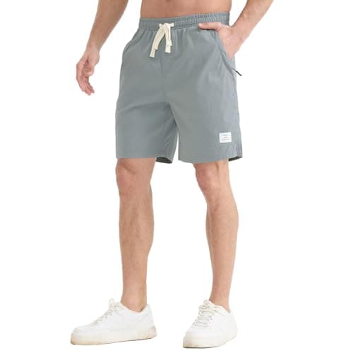 Image of JustSun Mens Shorts with Pockets Chino Golf Shorts Men Casual Summer Beach Shorts for Mens UK Elastic Waist Grey L