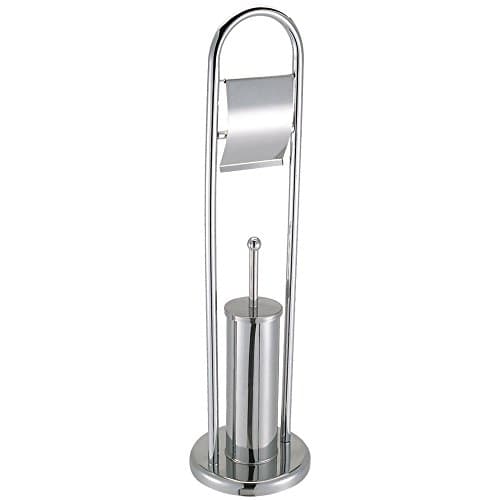 Image of Bath Vida Toilet Brush and Paper Holder Round Base Bathroom Stand, Stainless Steel/Metal