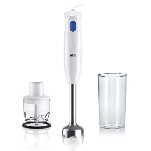 Image of Braun MultiQuick 1 Hand Mixer MQ10.201MWH, Lightweight Mixer with EasyTwist Technology, One Speed, 350ml Chopper and 600ml Beaker Included, 450W, White