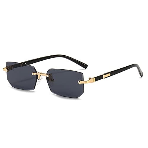 Image of 2023 New Rimless Sunglasses Rectangle Fashion Popular Women Men Shades Small Square Sun Glasses For Female Male Summer Traveling Oculos(Color:Black)