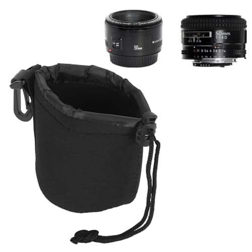 Image of Plyisty Camera Lens Pouch, Thick Protective Lens Bag with Drawstring Design & Hanging Hook, Camera Lens Bag for EF 50mm F/1.8 II, for AF 50mm F/1.8D Lens