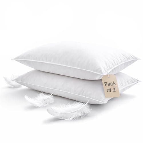 Image of Lifestyle comfort ltd LSC Luxury White Duck Feather and Down Pillows Comfy Hotel Quality Pillow Pair Soft Duck Feather Filling 100% Polyester Cover Bed Pillows for Side Back Sleeping (pack of 2)