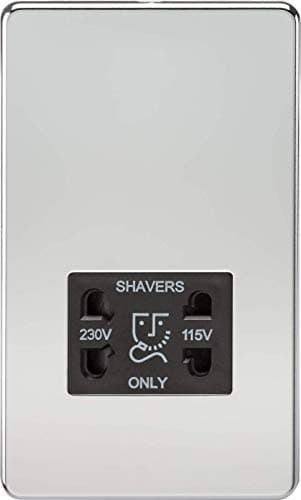 Image of Knightsbridge SF8900PC Screwless Dual Voltage Shaver Socket in Polished Chrome with Black Insert, 5.0 mm*148.5 mm*87.5 mm