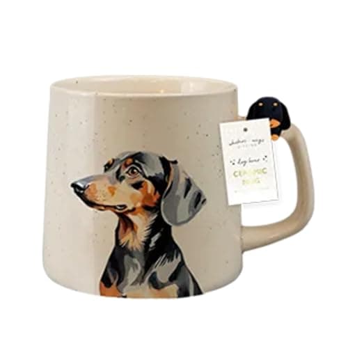 Image of Fyne-Finds Ceramic White Dog Mug 350ML Cute Puppies Figurine Handle Novelty Tea Coffee Cup (Dachshund)