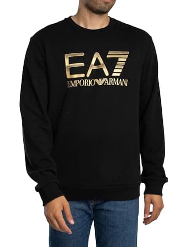 Image of EA7 Men's Train Big Logo Sweatshirt, Black/Gold, M