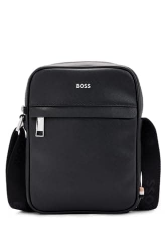 Image of BOSS Mens Zair NS Zip Structured-Leather Reporter Bag with Logo Detail Size One Size