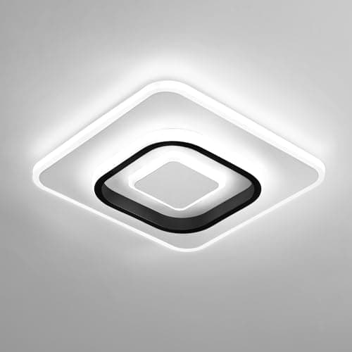 Image of LED Ceiling Lights, 23W Square Flush Mount Ceiling Lighting, 3 Color Temperature Adjustable, Black and White Modern Ceiling Light for Bedroom Hallway Bedroom Kitchen Living Room Entryway Office