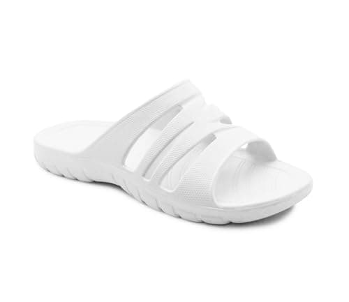 Image of IMTY Mens Sliders EVA Lightweight Pool Slides Summer Beach Shower Bathroom House Slipper Mules Sandals Flip Flops (White, UK Footwear Size System, Adult, Men, Numeric, Medium, 9)