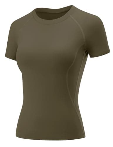 Image of Rapbin Women's Gym Tops for Women UK Workout Running Yoga Sports Shirts Short Sleeve Athletic Exercise Quick Dry Breathable T-Shirt Army Green S