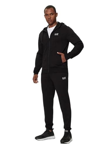 Image of EA7 Men's Zip Hooded Tracksuit, Black/White, L