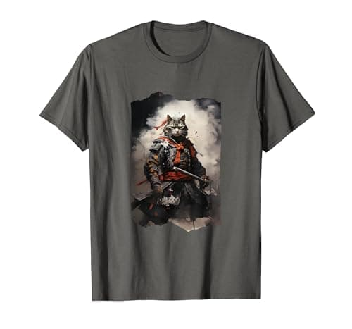 Image of Japanese Samurai Cat T-Shirt, Men, Asphalt Grey, Small