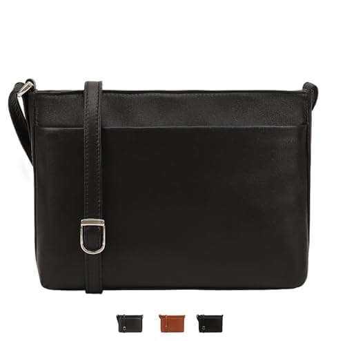 Image of Lloyd Baker London Genuine Leather Crossbody Bag with Multiple Zips and Adjustable Shoulder Strap | Tamarra (Black)