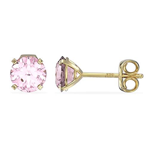 Image of Aeon Birthstone Stud Earrings - October Tourmaline | 9ct Yellow Gold & Cubic Zirconia Diamond | Polishing Cloth Included | 4 Pronged Stone
