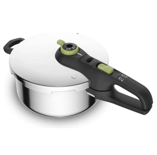 Image of Tefal Secure Trendy P2580400 Pressure Cooker 4 L,2-Stage Cooker Intensive Level 117 °C,Gentle Level 112 °C,Induction Capsule Base,Suitable for All Cookers,Short Side Handle,Black,Green