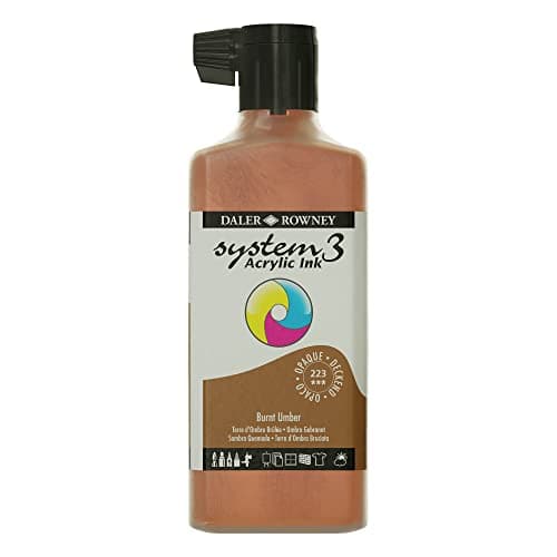 Image of Daler-Rowney System3 Acrylic Ink, Plastic Bottle, Opaque, 6.09oz - 180 ml, Burnt Umber