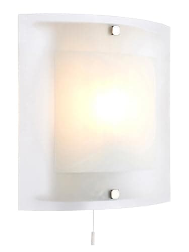 Image of National Lighting Blaire Modern Clear & Frosted Glass Curved E14 LED Compatible Wall Light with Pull Cord Switch