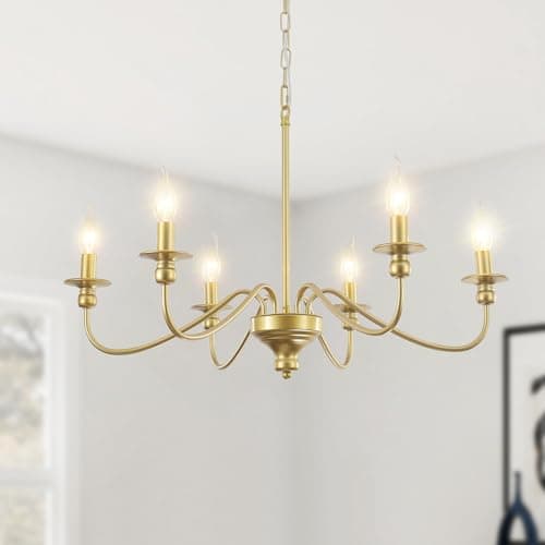 Image of Gold Chandeliers Ceiling Light 6-Light Modern Living Room Ceiling Light Fitting, Vintage Gold Candle Pendant Light Fitting for Dining Room Bedroom Kitchen Foyer Hallway with E14, Height Adjustable