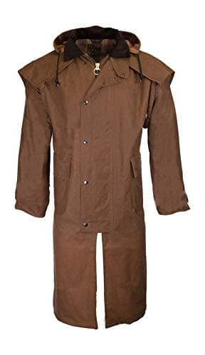 Image of WALKER AND HAWKES - Men's and Women 100% Wax Cotton Stockman Olive Brown Water Resistent Heavyweight Cape Coat - Beige - XL